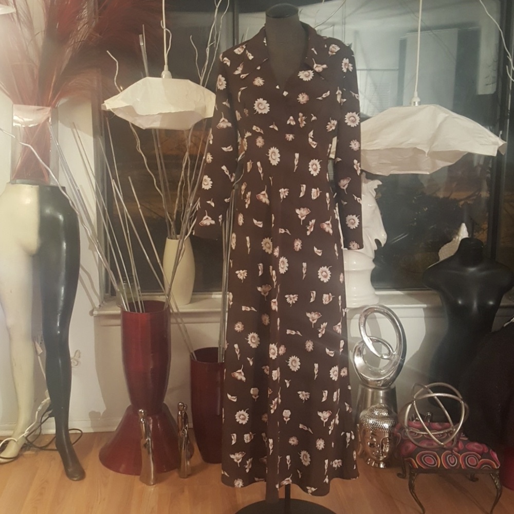 COPY - PJLA Vintage Women Floral Print brown dress sz med